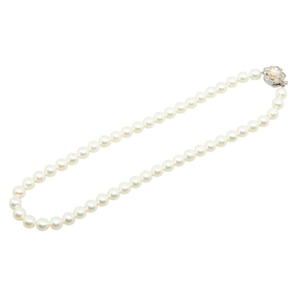 SV925 シルバー アコヤパール8～8.5mm 花 フラワー モチーフ ネックレス レディース 【中古】