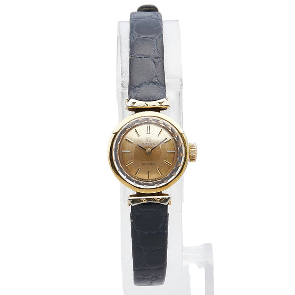 オメガ デビル 腕時計 クオーツ ゴールド文字盤 K18YG イエローゴールド レザー レディース OMEGA 【中古】