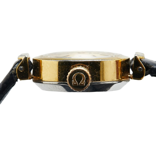 オメガ デビル 腕時計 クオーツ ゴールド文字盤 K18YG イエローゴールド レザー レディース OMEGA 【中古】