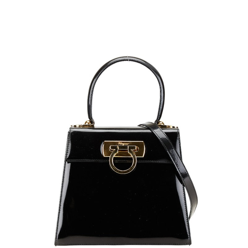 サルヴァトーレフェラガモ ガンチーニ スクエア ハンドバッグ ショルダーバッグ 2WAY BX-212193 ブラック レザー レディース Salvatore Ferragamo 【中古】