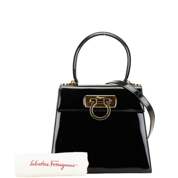 サルヴァトーレフェラガモ ガンチーニ スクエア ハンドバッグ ショルダーバッグ 2WAY BX-212193 ブラック レザー レディース Salvatore Ferragamo 【中古】