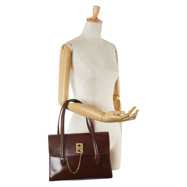 セリーヌ チェーンロック ハンドバッグ トートバッグ ブラウン レザー レディース CELINE 【中古】