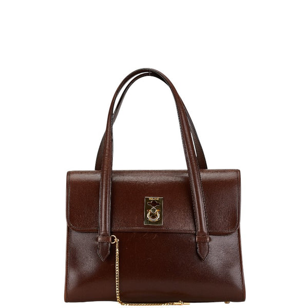 セリーヌ チェーンロック ハンドバッグ トートバッグ ブラウン レザー レディース CELINE 【中古】