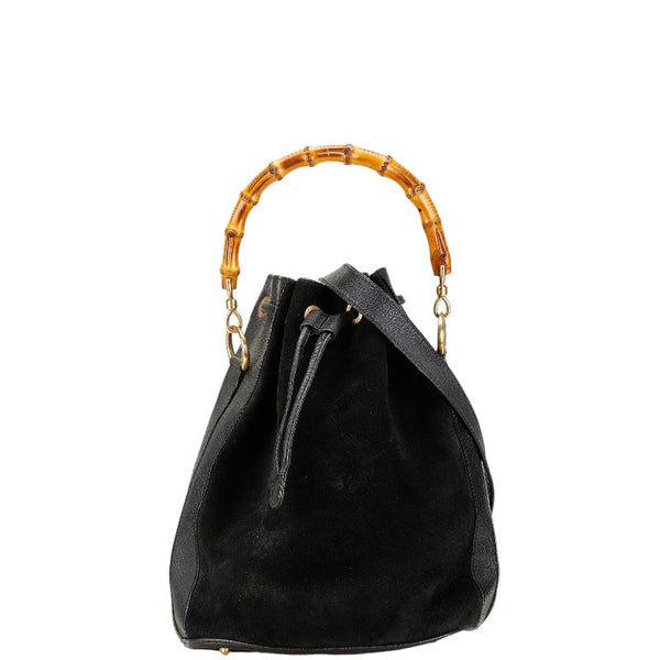 グッチ バンブー ハンドバッグ ショルダーバッグ 2WAY 001 2855 1657 0 ブラック ブラウン スウェード レザー レディース GUCCI 【中古】