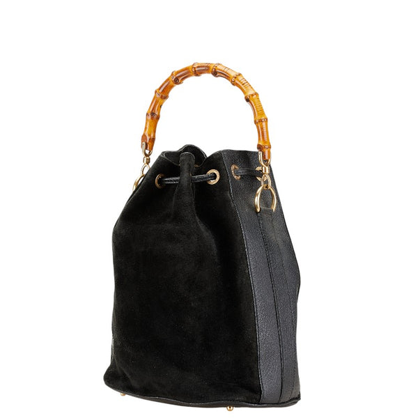 グッチ バンブー ハンドバッグ ショルダーバッグ 2WAY 001 2855 1657 0 ブラック ブラウン スウェード レザー レディース GUCCI 【中古】