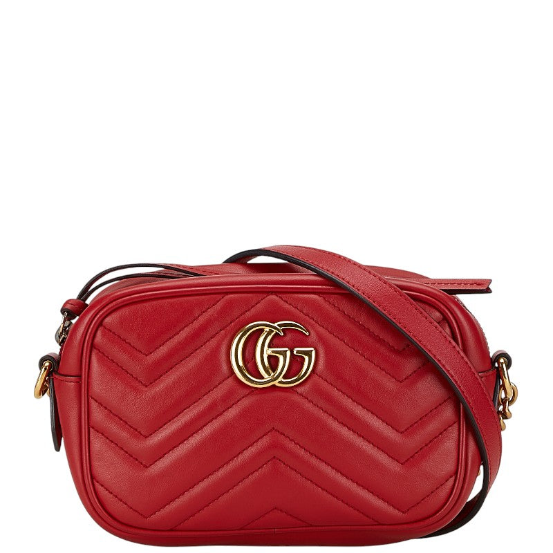 グッチ GGマーモント チェーン ショルダーバッグ 448065 レッド レザー レディース GUCCI 【中古】