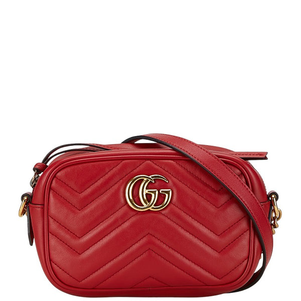 グッチ GGマーモント チェーン ショルダーバッグ 448065 レッド レザー レディース GUCCI 【中古】