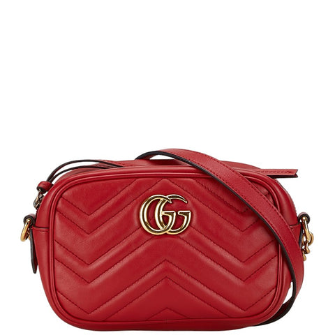 グッチ GGマーモント チェーン ショルダーバッグ 448065 レッド レザー レディース GUCCI 【中古】