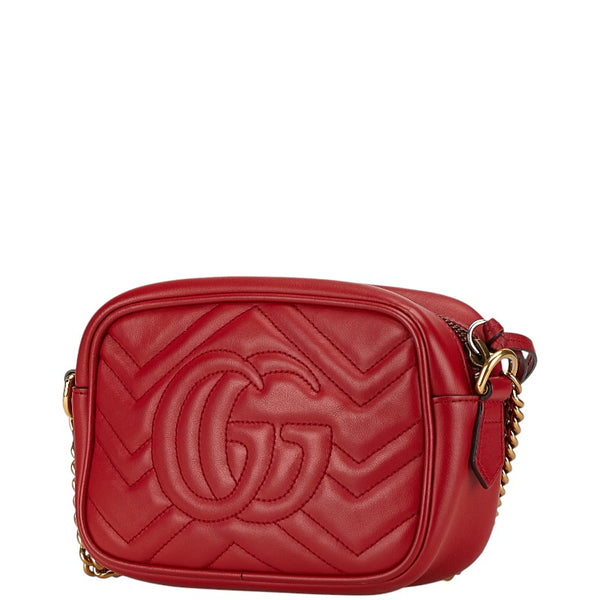グッチ GGマーモント チェーン ショルダーバッグ 448065 レッド レザー レディース GUCCI 【中古】