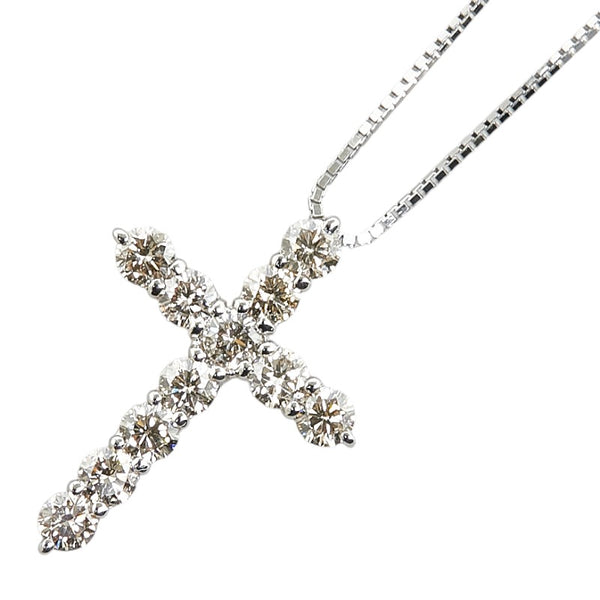 Pt900 プラチナ Pt850 プラチナ ダイヤ1.00ct クロス 十字架 モチーフ ペンダントネックレス レディース 【中古】