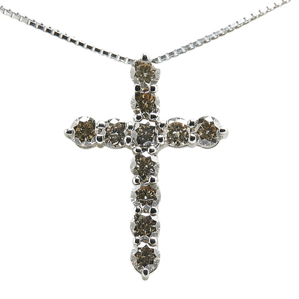 Pt900 プラチナ Pt850 プラチナ ダイヤ1.00ct クロス 十字架 モチーフ ペンダントネックレス レディース 【中古】