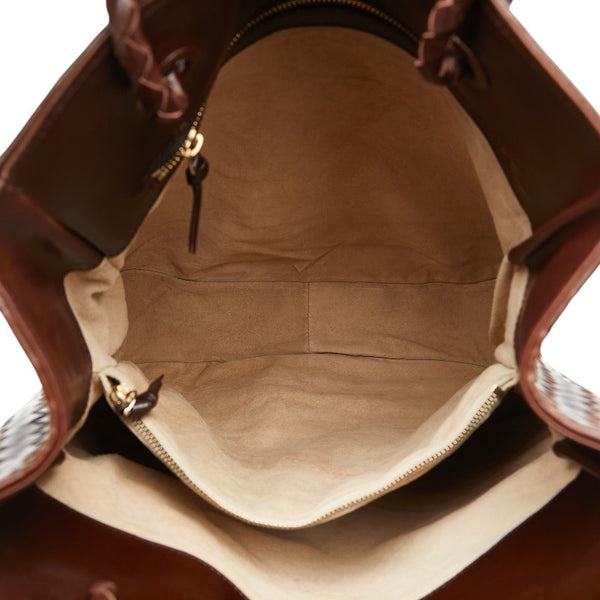 ボッテガヴェネタ イントレチャート ハンドバッグ トートバッグ ブラウン レザー レディース BOTTEGAVENETA 【中古】