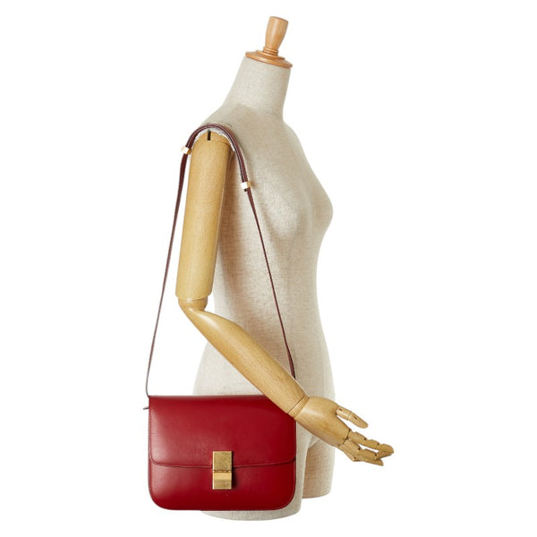 セリーヌ クラシックボックス ショルダーバッグ レッド レザー レディース CELINE 【中古】