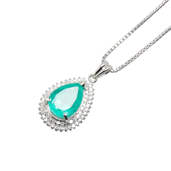Pt900 プラチナ Pt850 プラチナ エメラルド4.66ct ダイヤ0.52ct ティアドロップ モチーフ ベネチアン チェーン ネックレス レディース 【中古】