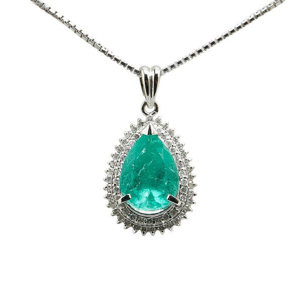 Pt900 プラチナ Pt850 プラチナ エメラルド4.66ct ダイヤ0.52ct ティアドロップ モチーフ ベネチアン チェーン ネックレス レディース 【中古】