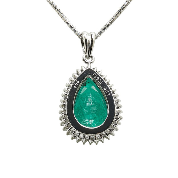 Pt900 プラチナ Pt850 プラチナ エメラルド4.66ct ダイヤ0.52ct ティアドロップ モチーフ ベネチアン チェーン ネックレス レディース 【中古】
