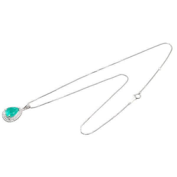 Pt900 プラチナ Pt850 プラチナ エメラルド4.66ct ダイヤ0.52ct ティアドロップ モチーフ ベネチアン チェーン ネックレス レディース 【中古】