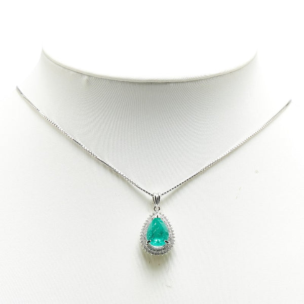 Pt900 プラチナ Pt850 プラチナ エメラルド4.66ct ダイヤ0.52ct ティアドロップ モチーフ ベネチアン チェーン ネックレス レディース 【中古】