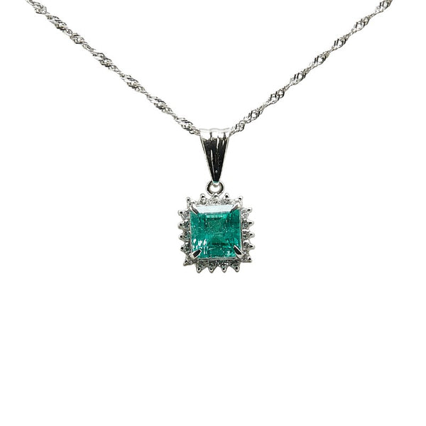 Pt900 プラチナ Pt850 プラチナ エメラルド1.00ct ダイヤ0.15ct スクエア ネックレス レディース 【中古】
