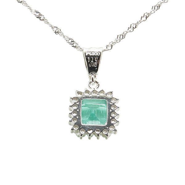 Pt900 プラチナ Pt850 プラチナ エメラルド1.00ct ダイヤ0.15ct スクエア ネックレス レディース 【中古】