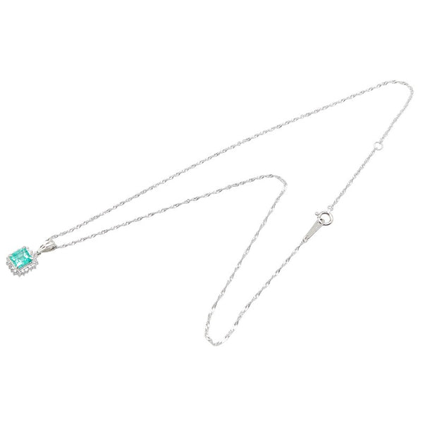 Pt900 プラチナ Pt850 プラチナ エメラルド1.00ct ダイヤ0.15ct スクエア ネックレス レディース 【中古】