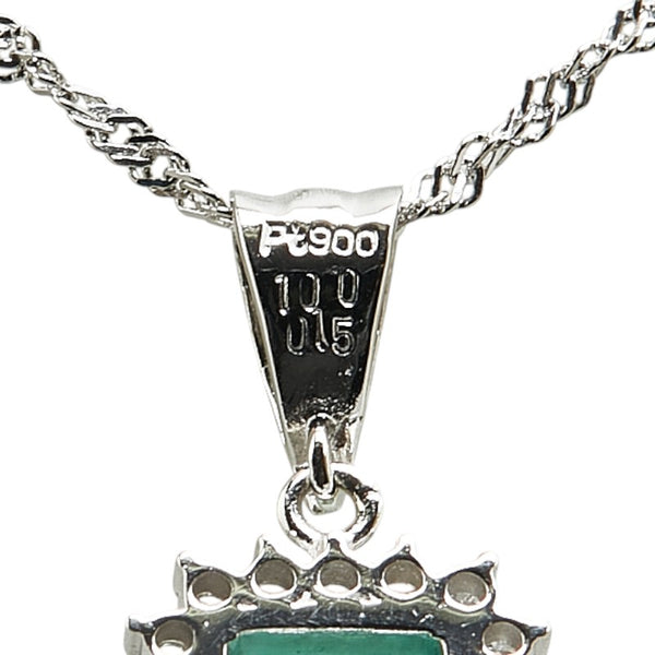 Pt900 プラチナ Pt850 プラチナ エメラルド1.00ct ダイヤ0.15ct スクエア ネックレス レディース 【中古】