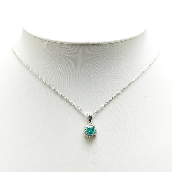 Pt900 プラチナ Pt850 プラチナ エメラルド1.00ct ダイヤ0.15ct スクエア ネックレス レディース 【中古】