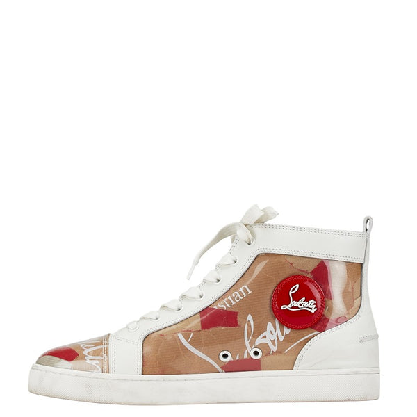 クリスチャンルブタン ハイカット スニーカー サイズ：42 ホワイト ブラウン レッド レザー ビニール メンズ Christian Louboutin 【中古】