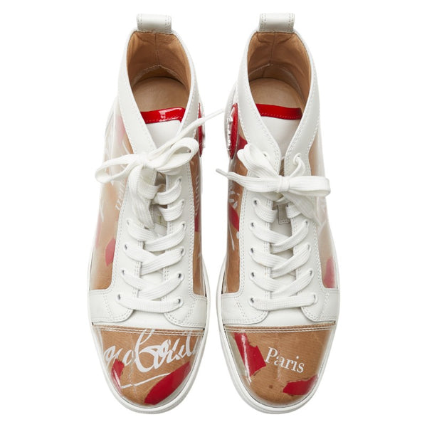 クリスチャンルブタン ハイカット スニーカー サイズ：42 ホワイト ブラウン レッド レザー ビニール メンズ Christian Louboutin 【中古】