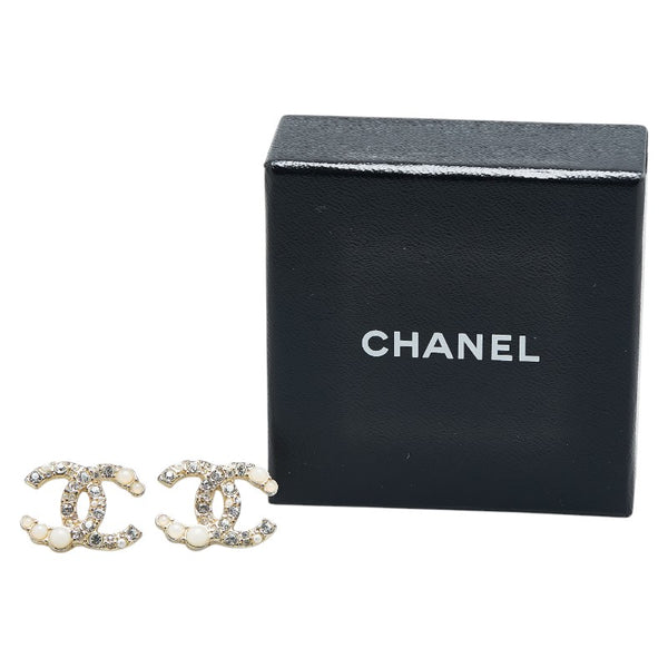 シャネル ココマーク ラインストーン ピアス ゴールド メッキ フェイクパール レディース CHANEL 【中古】