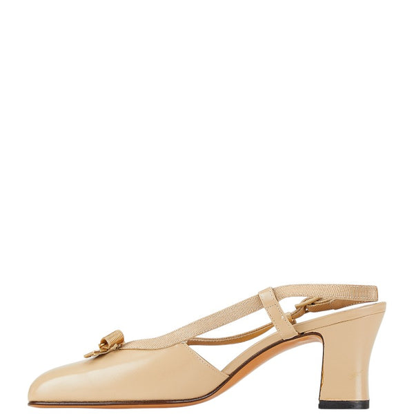 サルヴァトーレフェラガモ リボンモチーフ パンプス ベージュ エナメル レディース Salvatore Ferragamo 【中古】