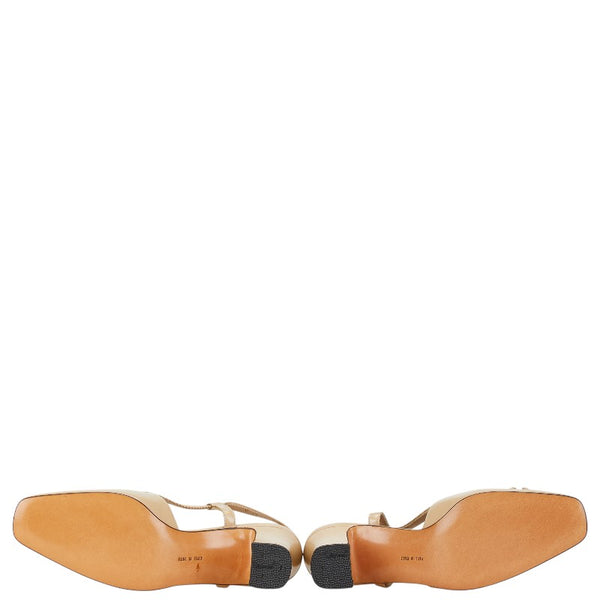 サルヴァトーレフェラガモ リボンモチーフ パンプス ベージュ エナメル レディース Salvatore Ferragamo 【中古】