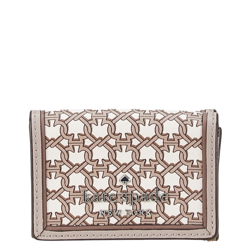 ケイトスペード スペード柄 総柄 三つ折り財布 コンパクトウォレット WLRU6293 グレージュ ホワイト PVC レザー レディース Kate Spade 【中古】
