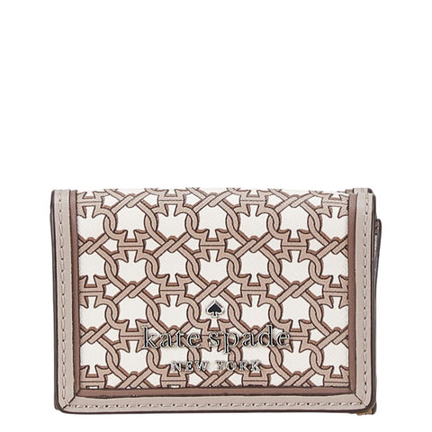 ケイトスペード スペード柄 総柄 三つ折り財布 コンパクトウォレット WLRU6293 グレージュ ホワイト PVC レザー レディース Kate Spade 【中古】