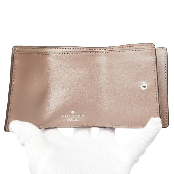 ケイトスペード スペード柄 総柄 三つ折り財布 コンパクトウォレット WLRU6293 グレージュ ホワイト PVC レザー レディース Kate Spade 【中古】