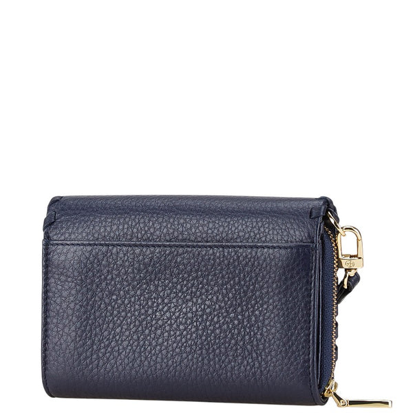 トリーバーチ マリオン 二つ折り財布 コンパクトウォレット ネイビー レザー レディース Tory Burch 【中古】