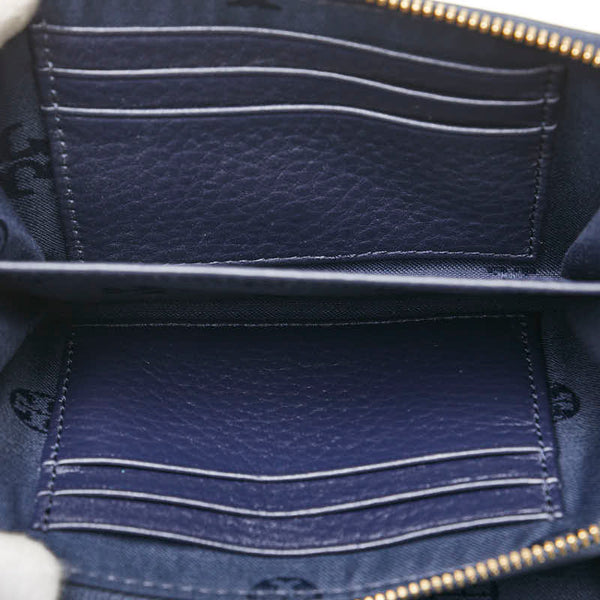トリーバーチ マリオン 二つ折り財布 コンパクトウォレット ネイビー レザー レディース Tory Burch 【中古】