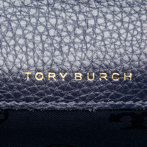 トリーバーチ マリオン 二つ折り財布 コンパクトウォレット ネイビー レザー レディース Tory Burch 【中古】