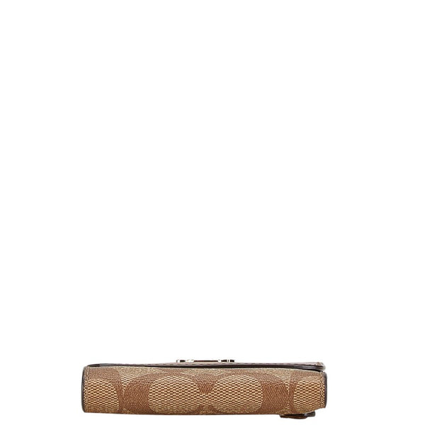 コーチ シグネチャー 三つ折り財布 コンパクトウォレット F87589 ブラウン PVC レザー レディース COACH 【中古】