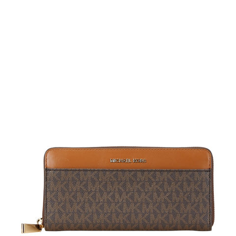 マイケルコース MK柄 ラウンドファスナー 長財布 34F9GM9E9B ブラウン PVC レザー レディース Michael Kors 【中古】