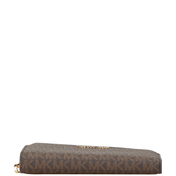 マイケルコース シグネチャー MK柄 二つ折リ財布 長財布 ブラウン ピンク PVC レザー レディース Michael Kors 【中古】