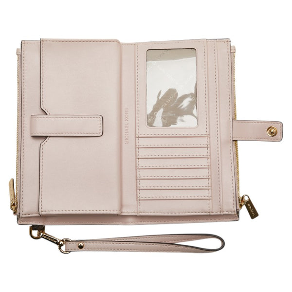 マイケルコース シグネチャー MK柄 二つ折リ財布 長財布 ブラウン ピンク PVC レザー レディース Michael Kors 【中古】