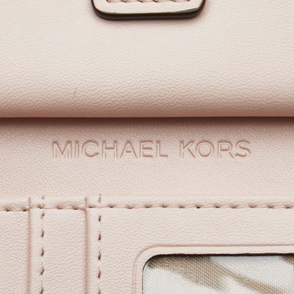 マイケルコース シグネチャー MK柄 二つ折リ財布 長財布 ブラウン ピンク PVC レザー レディース Michael Kors 【中古】