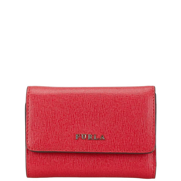 フルラ バビロン サフィアーノ 三つ折り財布 コンパクトウォレット レッド レザー レディース Furla 【中古】