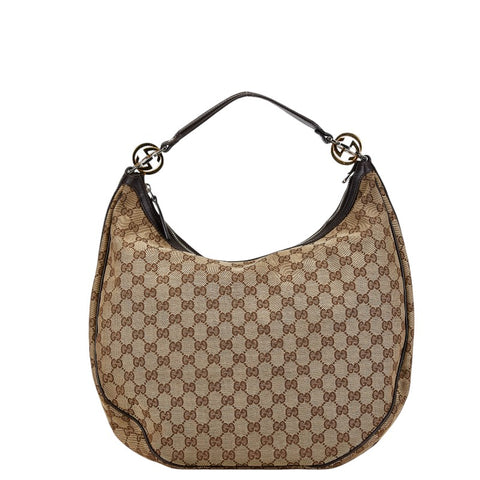 グッチ GGキャンバス ワンショルダーバッグ ハンドバッグ 232945 ベージュ ブラウン キャンバス レザー レディース GUCCI 【中古】