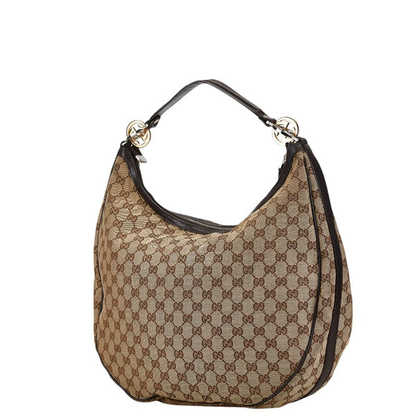 グッチ GGキャンバス ワンショルダーバッグ ハンドバッグ 232945 ベージュ ブラウン キャンバス レザー レディース GUCCI 【中古】