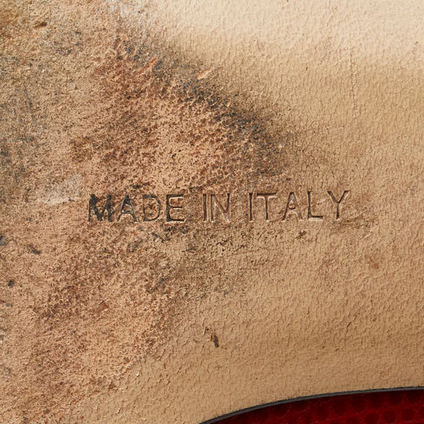 サルヴァトーレフェラガモ ヴァラ リボン リザード 型押し パンプス サイズ：7 1/2C レッド ゴールド レザー レディース Salvatore Ferragamo 【中古】