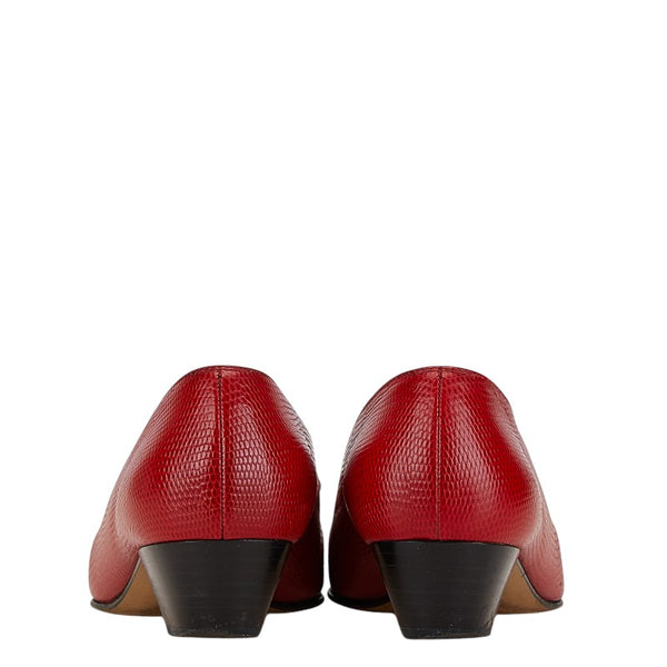 サルヴァトーレフェラガモ ヴァラ リボン リザード 型押し パンプス サイズ：7 1/2C レッド ゴールド レザー レディース Salvatore Ferragamo 【中古】