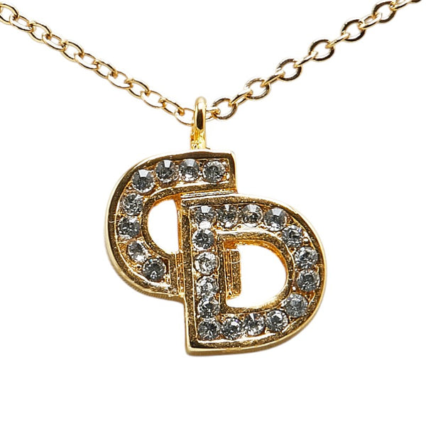 ディオール CDロゴ ラインストーン ネックレス ゴールド メッキ レディース Dior 【中古】