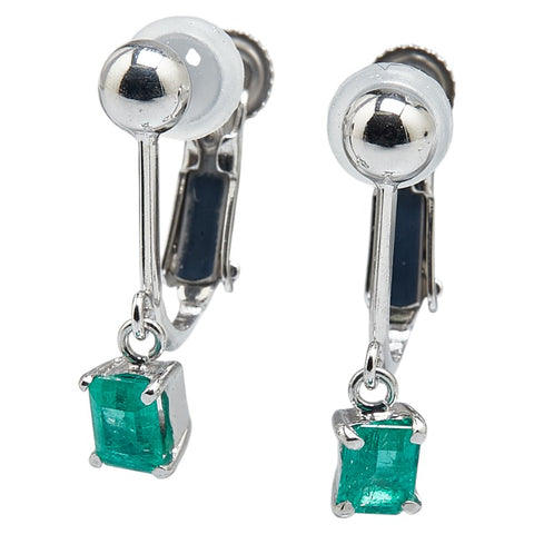 K14WG ホワイトゴールド エメラルド0.46ct ネジバネ式 イヤリング レディース 【中古】